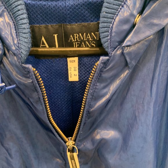 Bright Blue Lightweight Jacket Armani Jeans with retractable hoodie - Picture 4 of 12